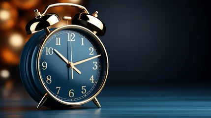 Photo sur Aluminium Vielles portes a blue alarm clock with gold hands