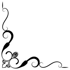 Thin line vintage corner. Medieval period of the Victorian dynasty. Fancy black monogram frame design element abstract icon collection Flower simple symbol