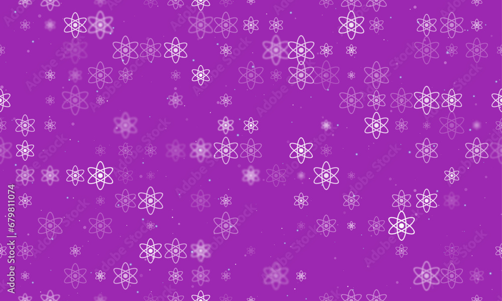 Poster seamless background pattern of evenly spaced white atomic symbols of different sizes and opacity. ve