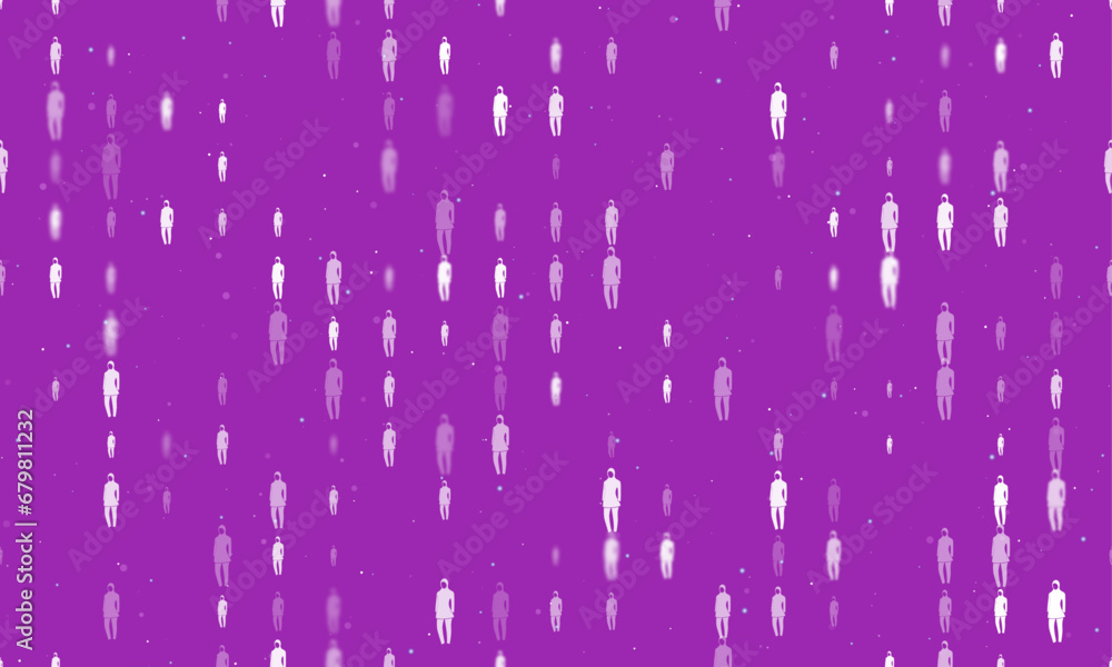 Poster seamless background pattern of evenly spaced white burkini symbols of different sizes and opacity. v