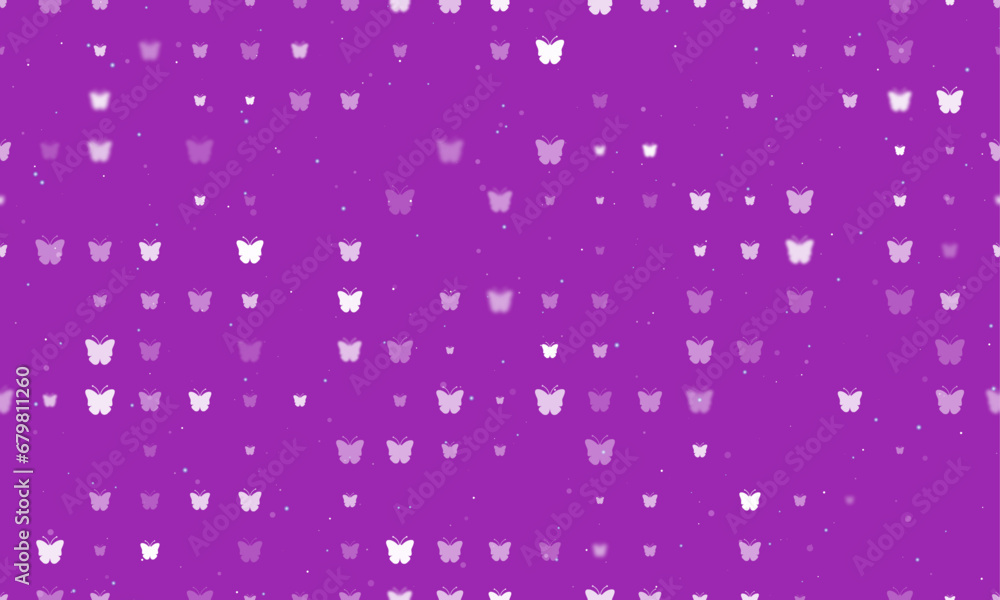 Aufkleber seamless background pattern of evenly spaced white butterfly symbols of different sizes and opacity.