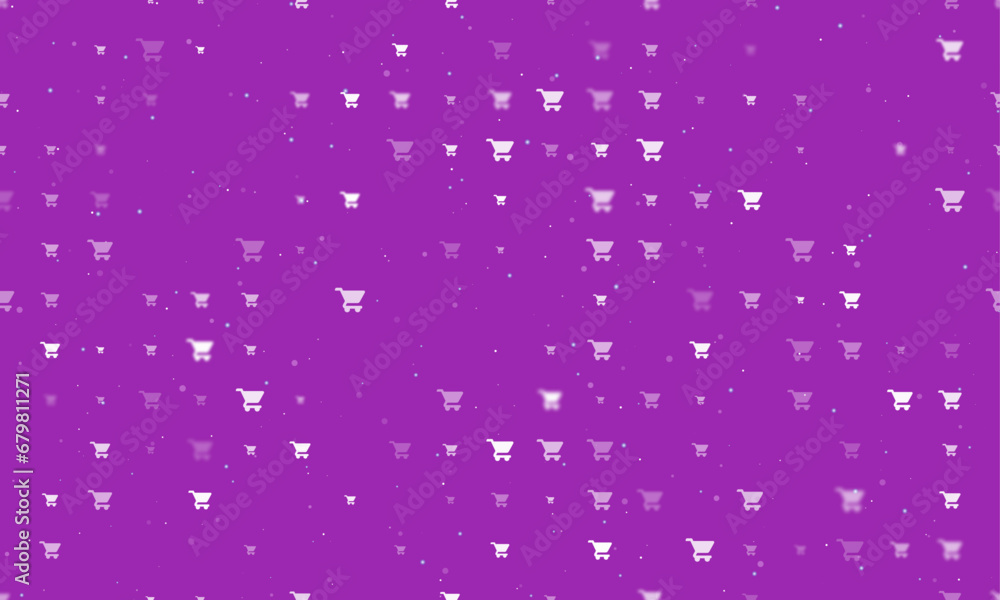 Poster seamless background pattern of evenly spaced white shopping cart symbols of different sizes and opac