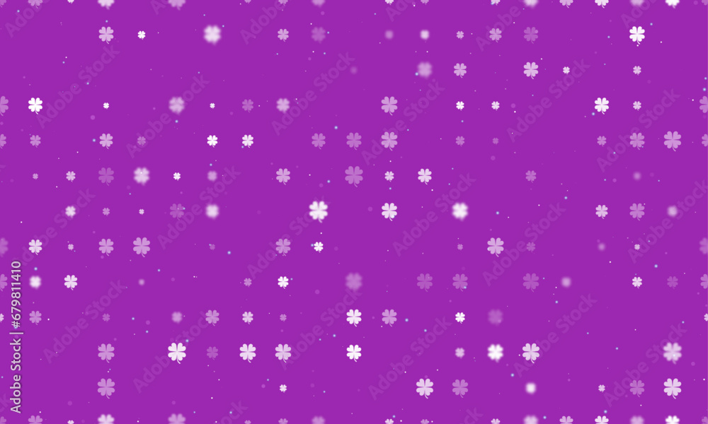 Poster seamless background pattern of evenly spaced white four-leaf clover symbols of different sizes and o