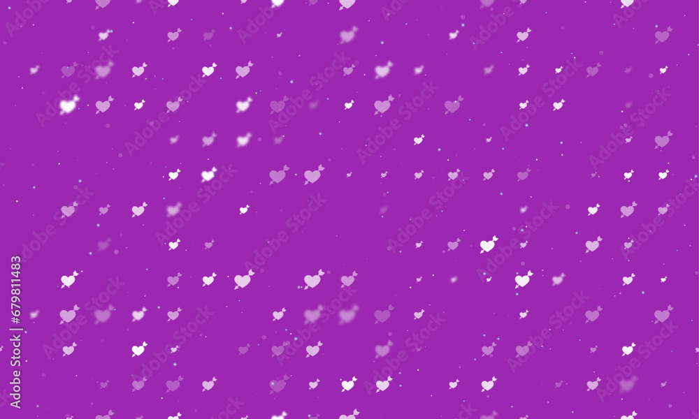 Poster seamless background pattern of evenly spaced white cupid arrow symbols of different sizes and opacit