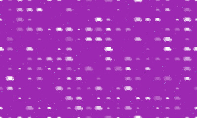 Seamless background pattern of evenly spaced white delivery symbols of different sizes and opacity. Vector illustration on purple background with stars