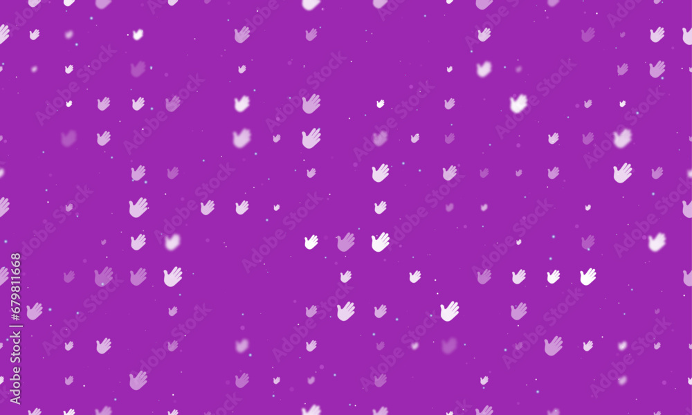 Poster seamless background pattern of evenly spaced white hands of different sizes and opacity. vector illu