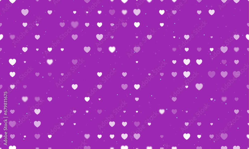 Poster seamless background pattern of evenly spaced white hearts of different sizes and opacity. vector ill