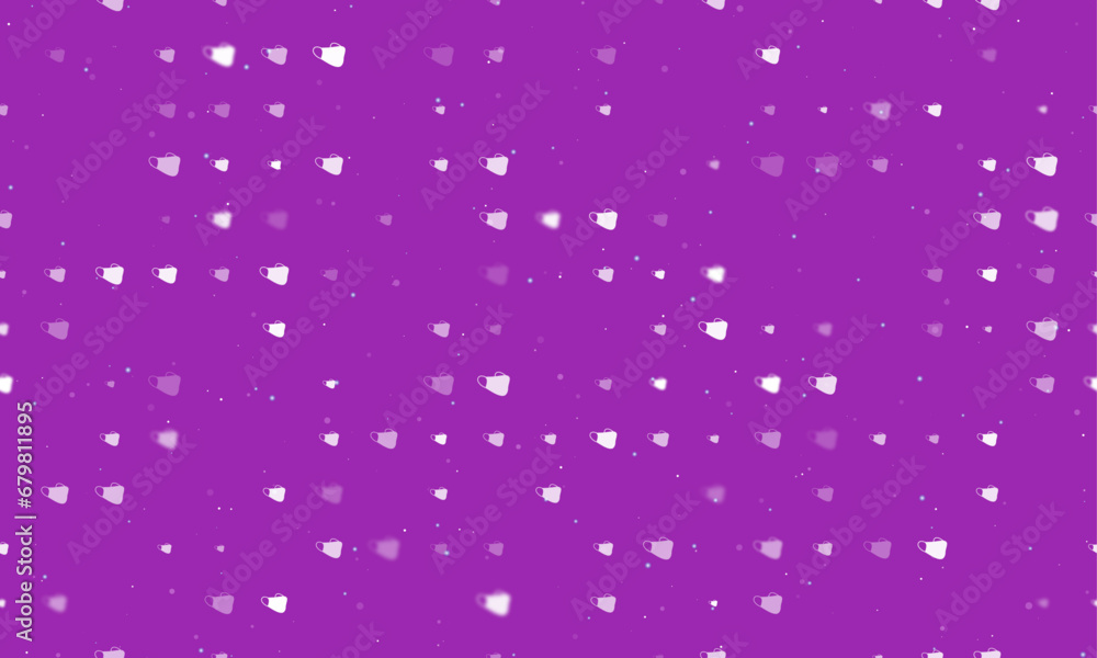 Poster seamless background pattern of evenly spaced white mask symbols of different sizes and opacity. vect