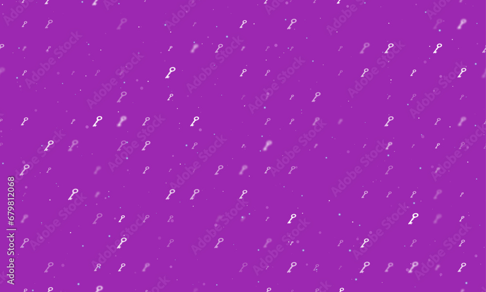 Poster seamless background pattern of evenly spaced white old key symbols of different sizes and opacity. v