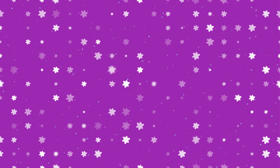 Seamless background pattern of evenly spaced white narcissus flowers of different sizes and opacity. Vector illustration on purple background with stars