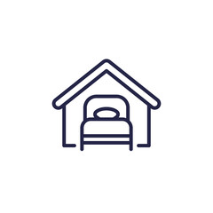 overnight stay icon, bed and house line vector