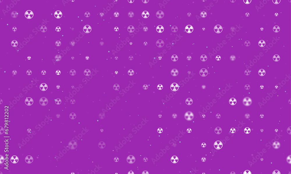 Poster seamless background pattern of evenly spaced white radiation symbols of different sizes and opacity.