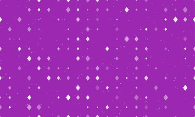 Seamless background pattern of evenly spaced white diamonds of different sizes and opacity. Vector illustration on purple background with stars