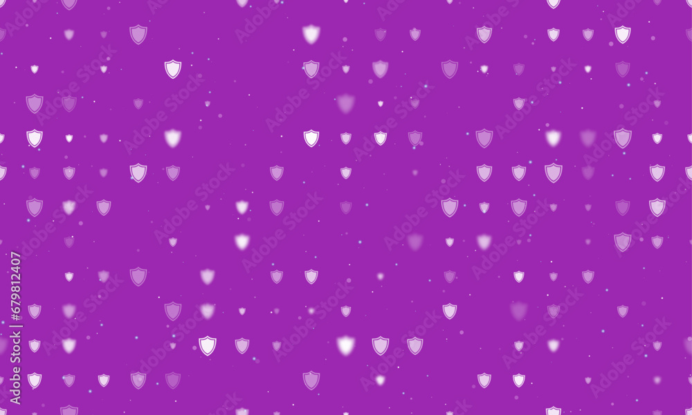 Poster seamless background pattern of evenly spaced white shield symbols of different sizes and opacity. ve