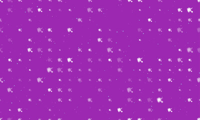Seamless background pattern of evenly spaced white ball bounces off the shield symbols of different sizes and opacity. Vector illustration on purple background with stars