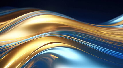 Obraz premium Abstract 3D luxury blue and gold metal shiny background with waves modern and elegant wallpaper background illustration