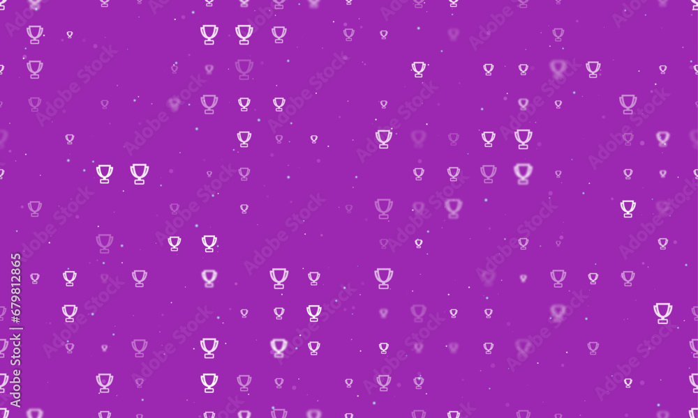 Poster seamless background pattern of evenly spaced white trophy symbols of different sizes and opacity. ve