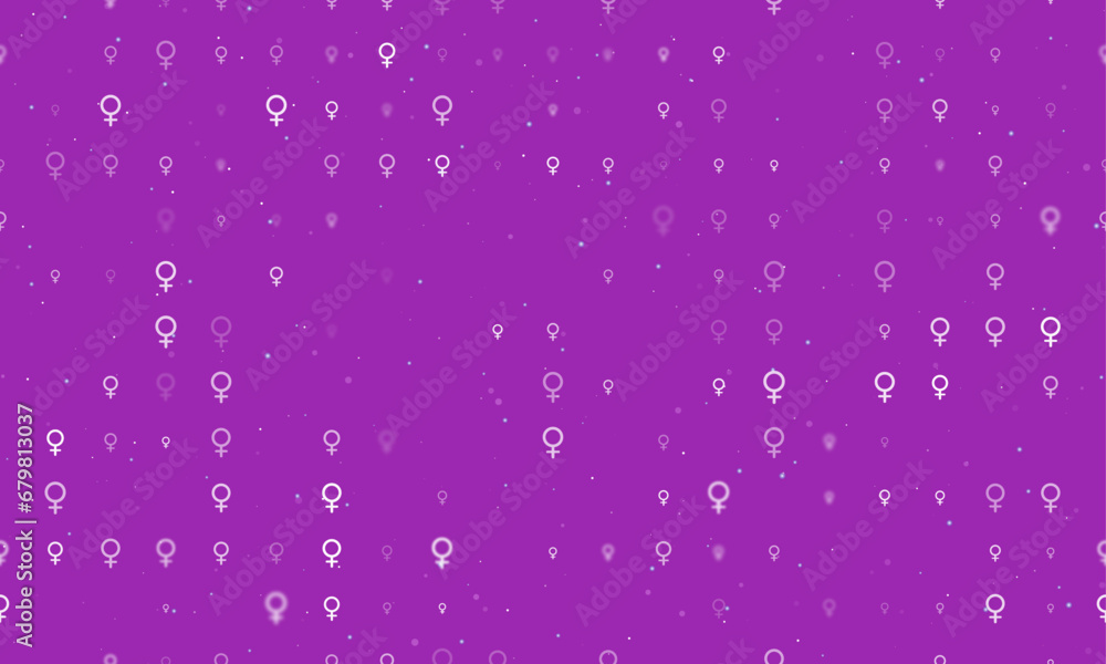 Poster seamless background pattern of evenly spaced white venus symbols of different sizes and opacity. vec