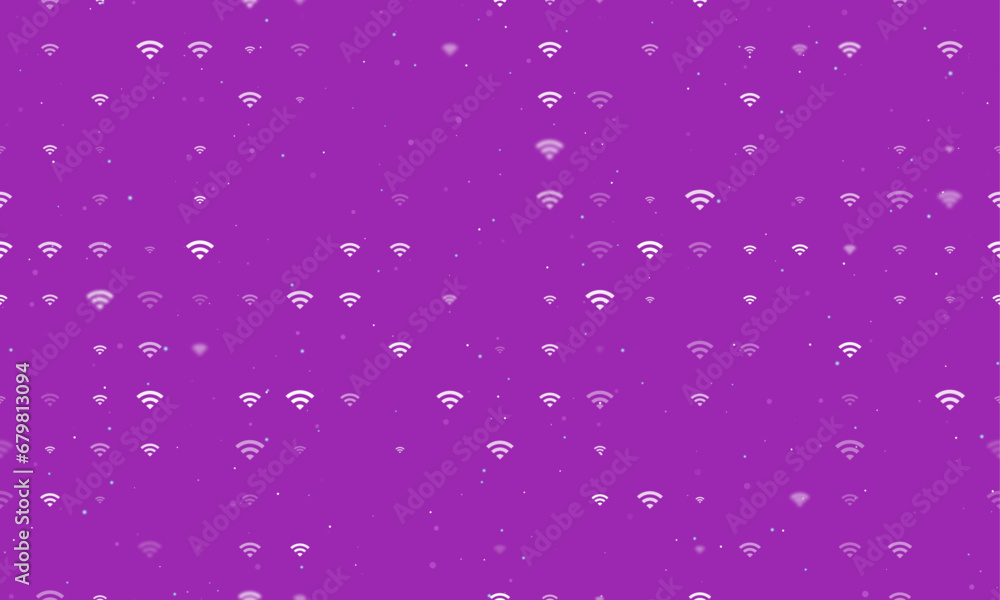 Poster seamless background pattern of evenly spaced white wifi symbols of different sizes and opacity. vect