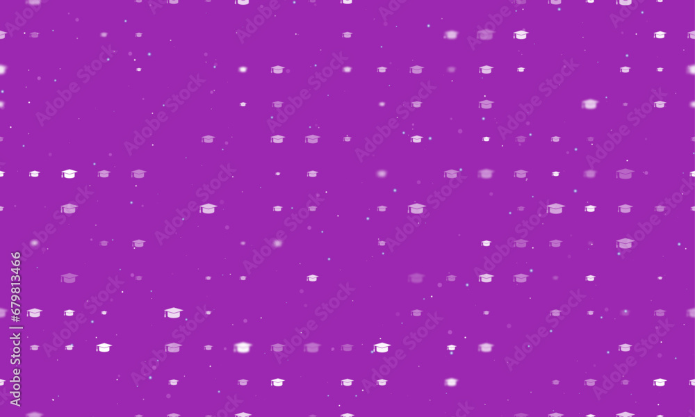 Poster seamless background pattern of evenly spaced white square academic cap symbols of different sizes an