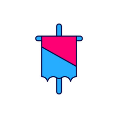 Obraz premium Filled outline Medieval flag icon isolated on white background. Country, state, or territory ruled by a king or queen. Vector