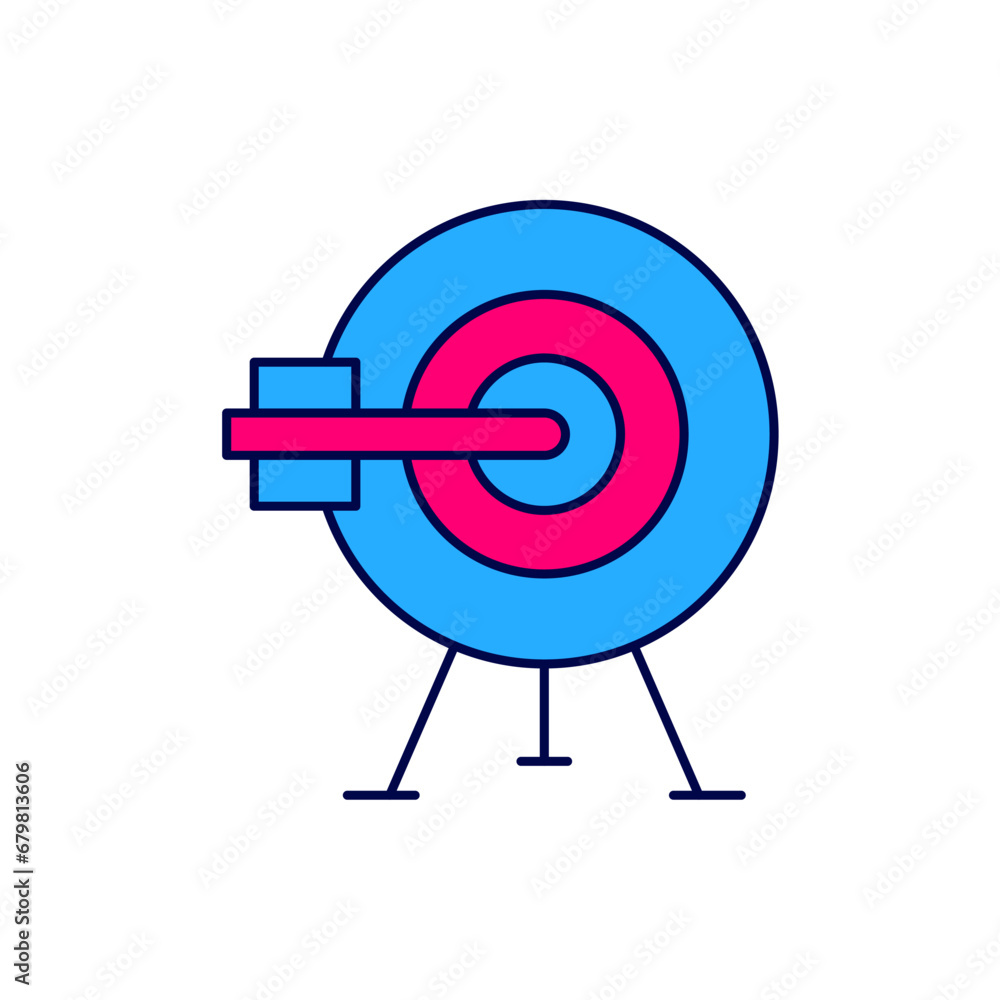Poster filled outline target with arrow icon isolated on white background. dart board sign. archery board i