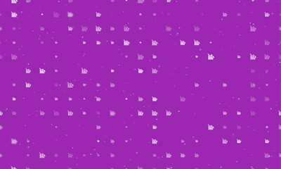 Seamless background pattern of evenly spaced white chart down symbols of different sizes and opacity. Vector illustration on purple background with stars