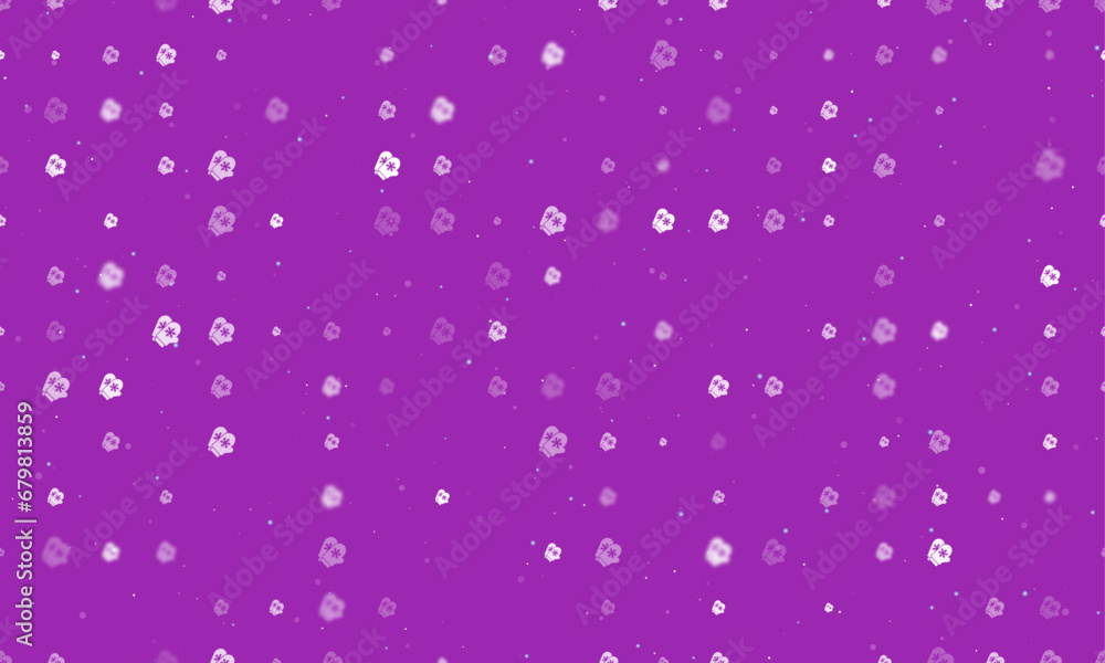 Poster seamless background pattern of evenly spaced white mittens symbols of different sizes and opacity. v
