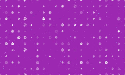 Seamless background pattern of evenly spaced white mittens symbols of different sizes and opacity. Vector illustration on purple background with stars