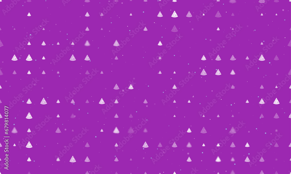 Poster seamless background pattern of evenly spaced white slice of pizzas of different sizes and opacity. v