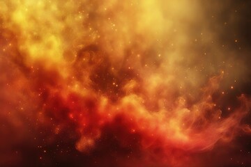 Fototapeta premium Glitter smoke background. Fantasy smog. Yellow red glowing fog with golden ash dust in dark explosion burst abstract fire shimmering ink art
