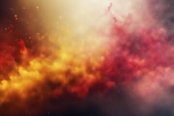 Glitter smoke background. Fantasy smog. Yellow red glowing fog with golden ash dust in dark explosion burst abstract fire shimmering ink art