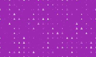 Seamless background pattern of evenly spaced white set of giftss of different sizes and opacity. Vector illustration on purple background with stars