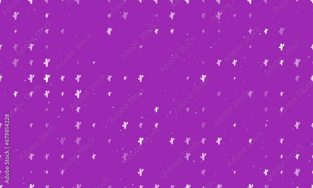 Poster seamless background pattern of evenly spaced white cactus symbols of different sizes and opacity. ve