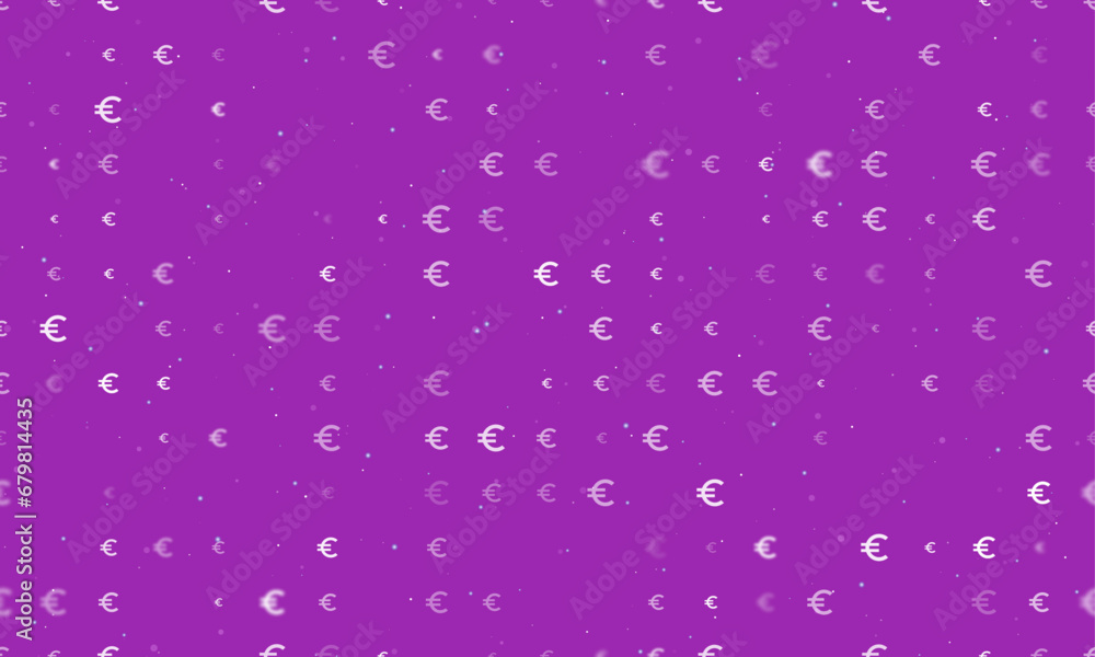 Poster seamless background pattern of evenly spaced white euro symbols of different sizes and opacity. vect