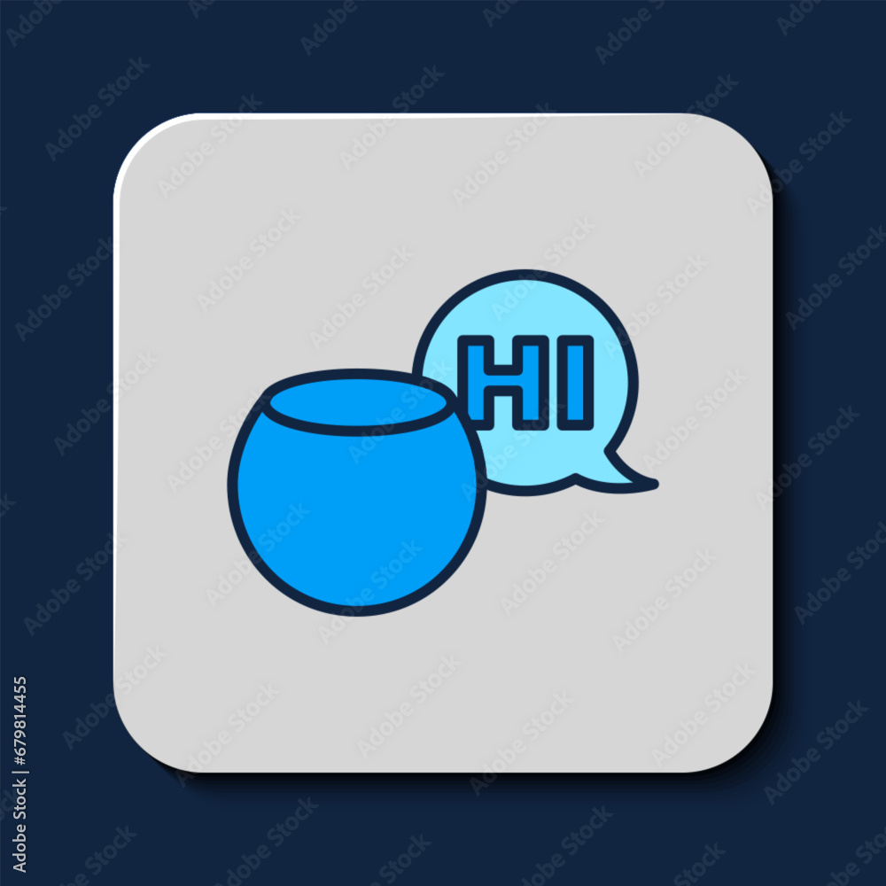 Poster filled outline voice assistant icon isolated on blue background. voice control user interface smart 