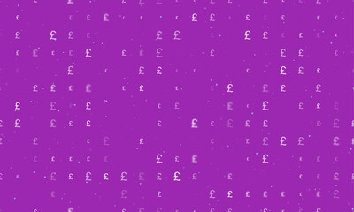 Seamless background pattern of evenly spaced white pound symbols of different sizes and opacity. Vector illustration on purple background with stars