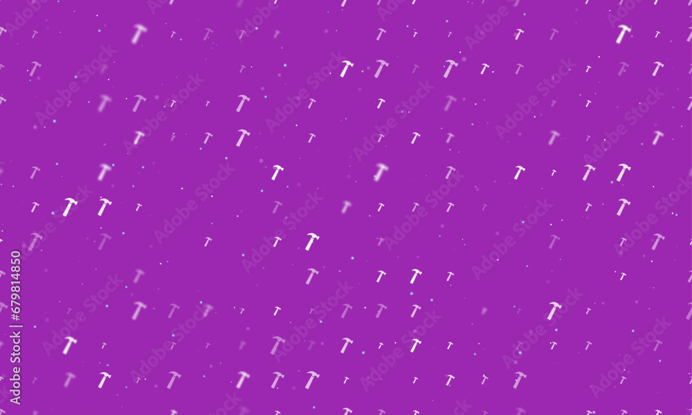 Poster seamless background pattern of evenly spaced white hammer symbols of different sizes and opacity. ve