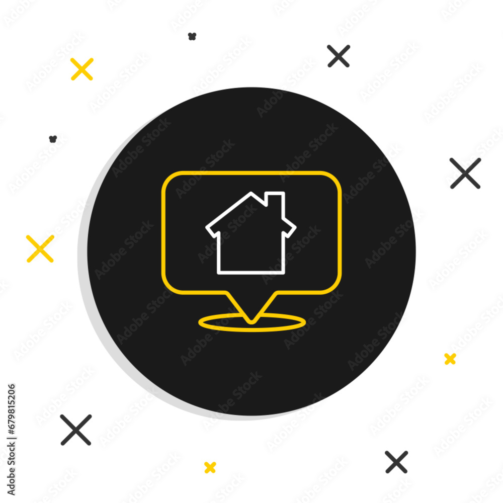 Poster line map pointer with house icon isolated on white background. home location marker symbol. colorful