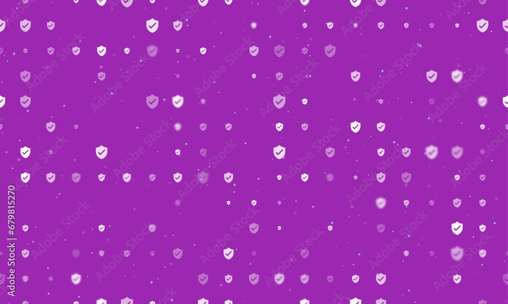 Poster seamless background pattern of evenly spaced white protection mark symbols of different sizes and op