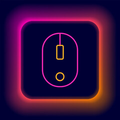 Glowing neon line Computer mouse icon isolated on black background. Optical with wheel symbol. Colorful outline concept. Vector