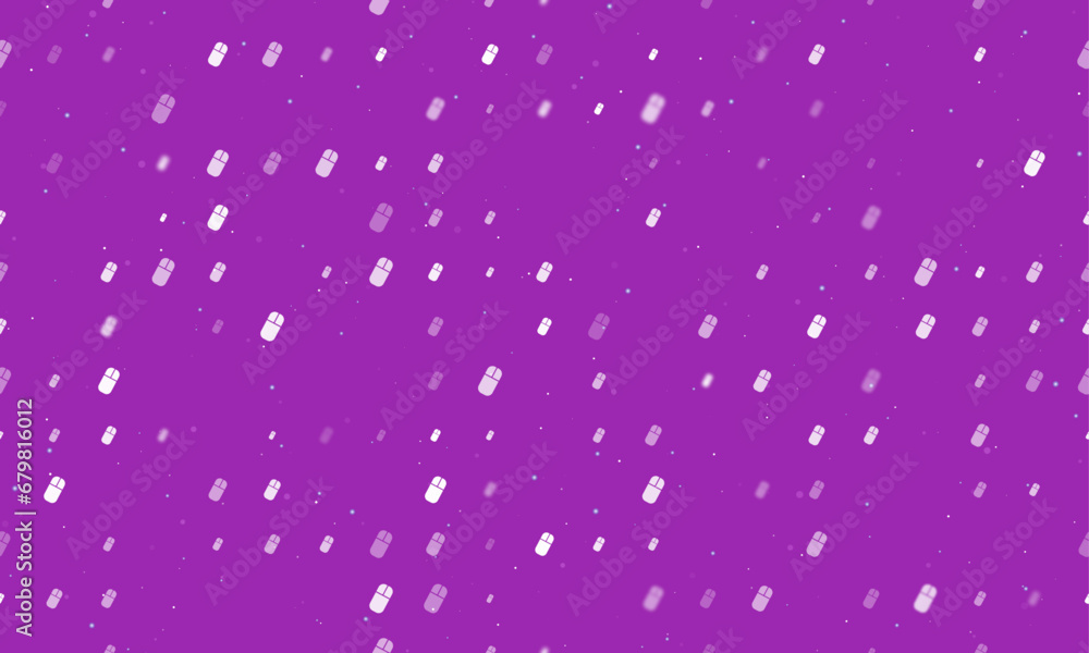 Poster seamless background pattern of evenly spaced white computer mouse symbols of different sizes and opa