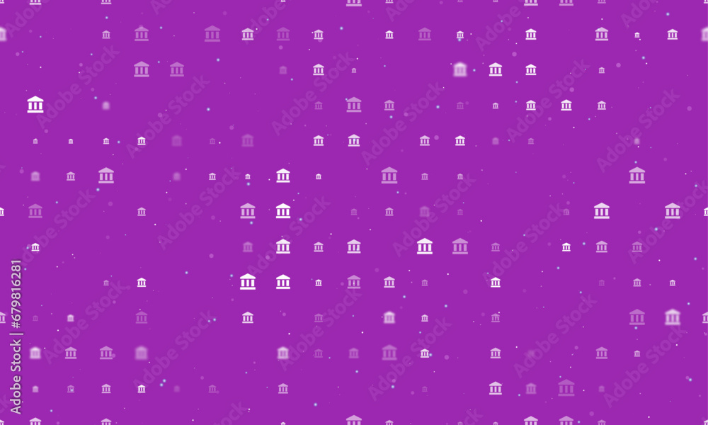 Poster seamless background pattern of evenly spaced white bank symbols of different sizes and opacity. vect