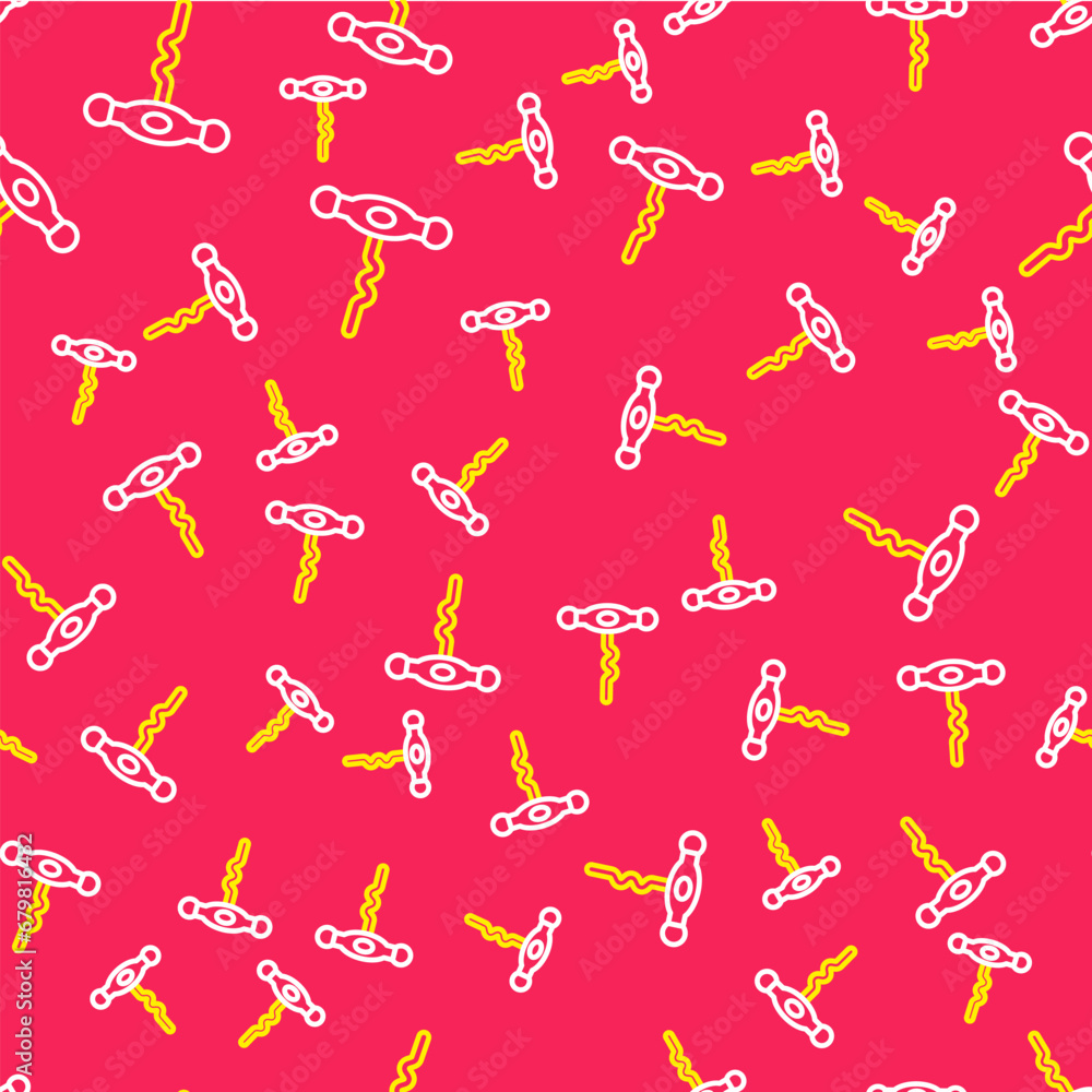 Poster line wine corkscrew icon isolated seamless pattern on red background. vector