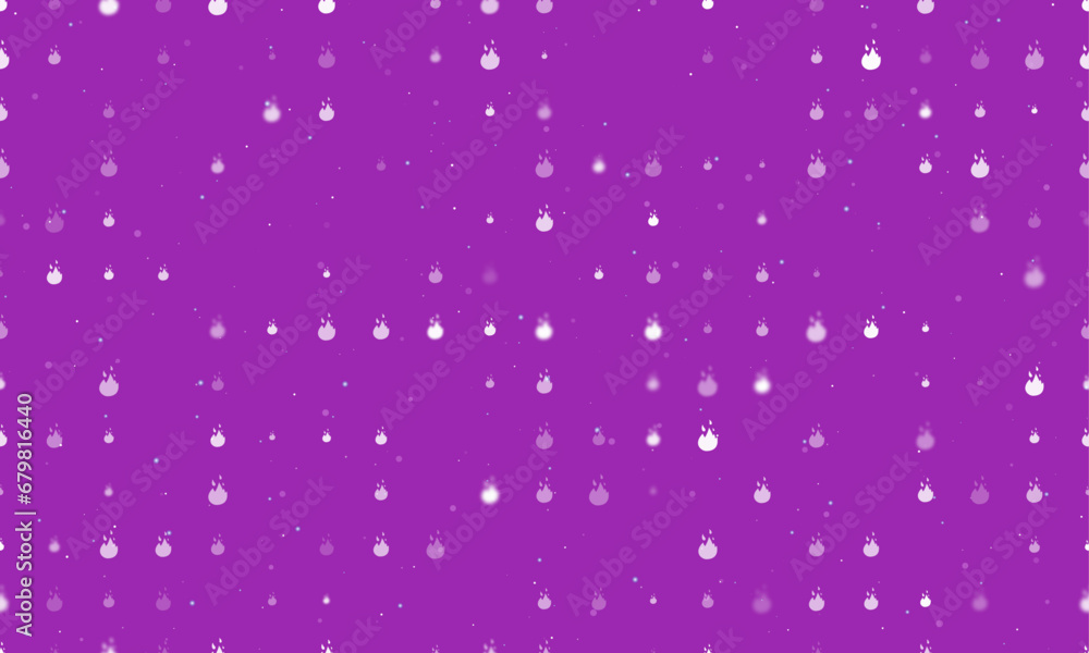 Poster seamless background pattern of evenly spaced white fire symbols of different sizes and opacity. vect