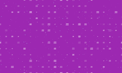 Seamless background pattern of evenly spaced white zodiac aquarius symbols of different sizes and opacity. Vector illustration on purple background with stars
