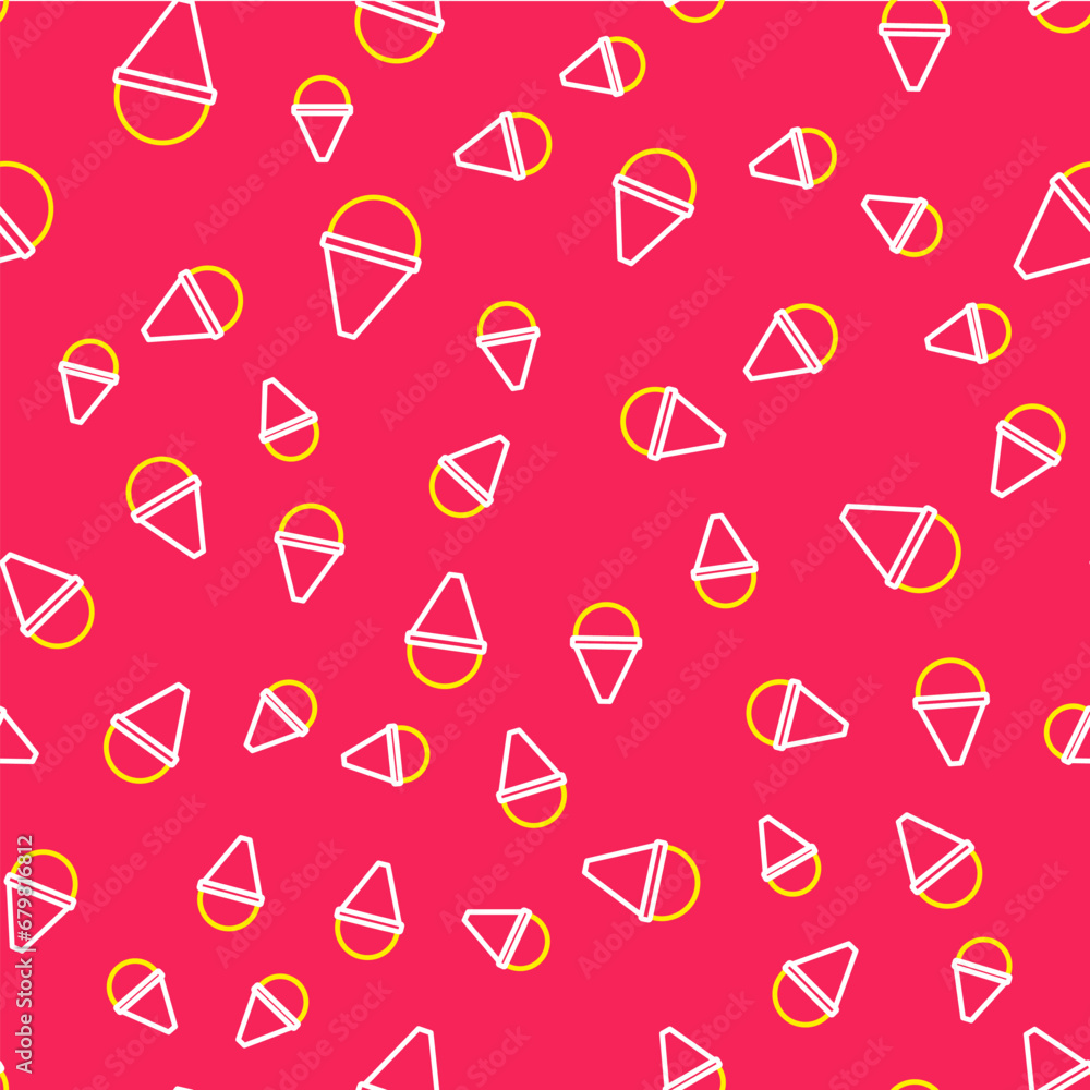 Poster line fire cone bucket icon isolated seamless pattern on red background. metal cone bucket empty or w