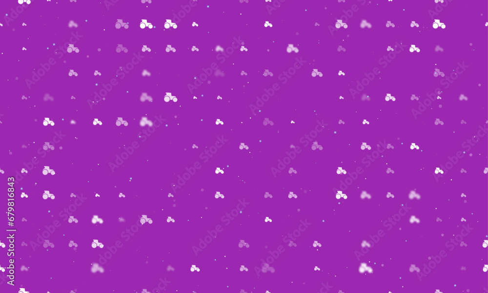 Poster seamless background pattern of evenly spaced white tractor symbols of different sizes and opacity. v