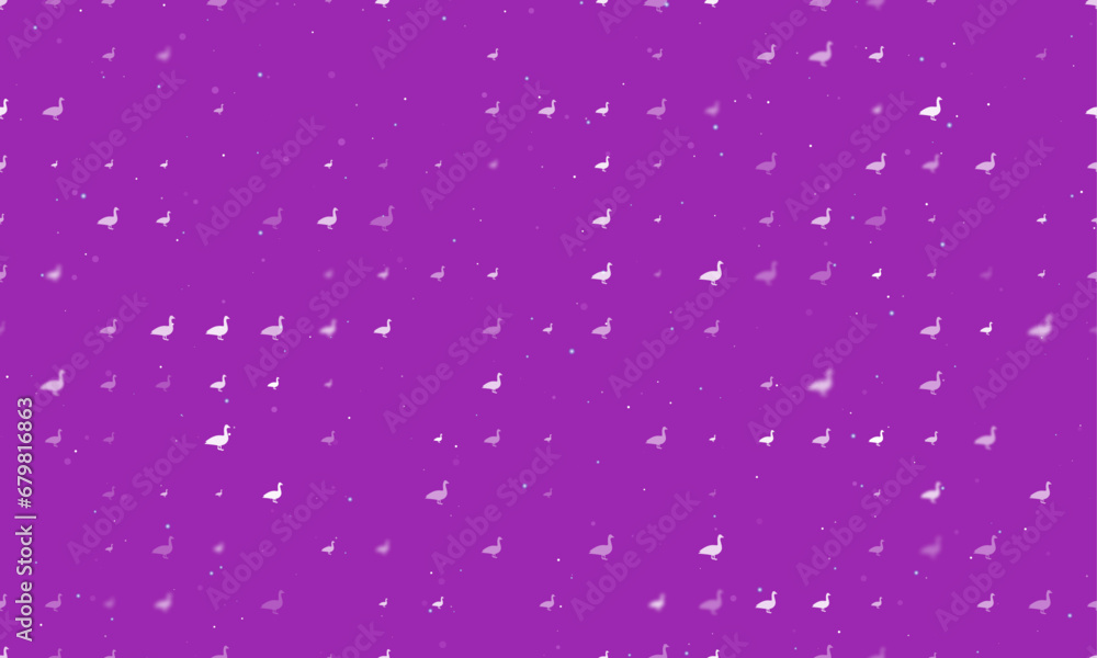 Poster seamless background pattern of evenly spaced white goose symbols of different sizes and opacity. vec