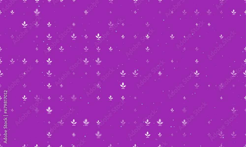 Poster seamless background pattern of evenly spaced white sprout symbols of different sizes and opacity. ve